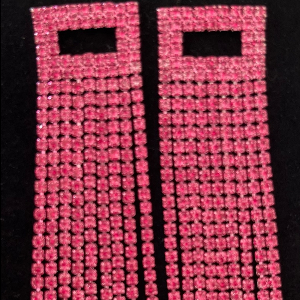 Pink Rhinestone Drop Earrings - Picture 4 of 5